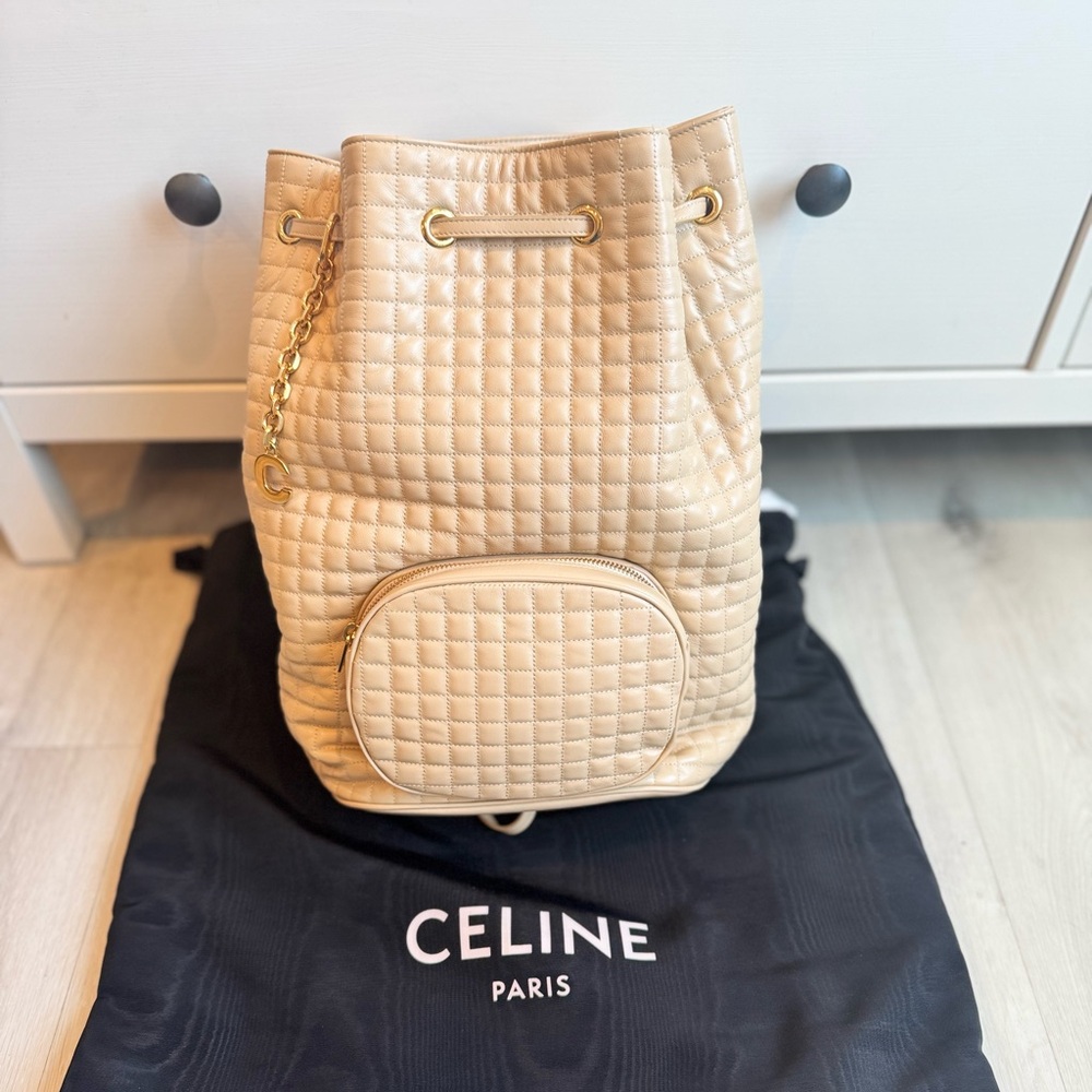 Celine Beige Medium Quilted Women Backpack